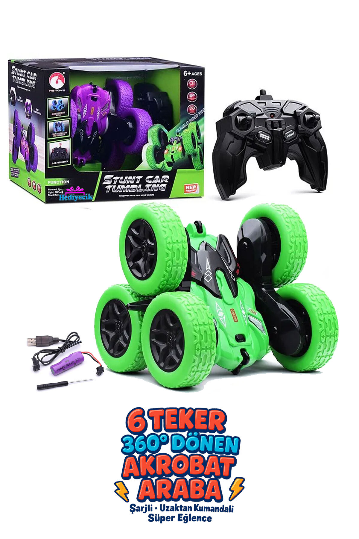 hediyecik Rc Stunt 6 Teker 360 Derece Dönen Şarjlı Uzaktan