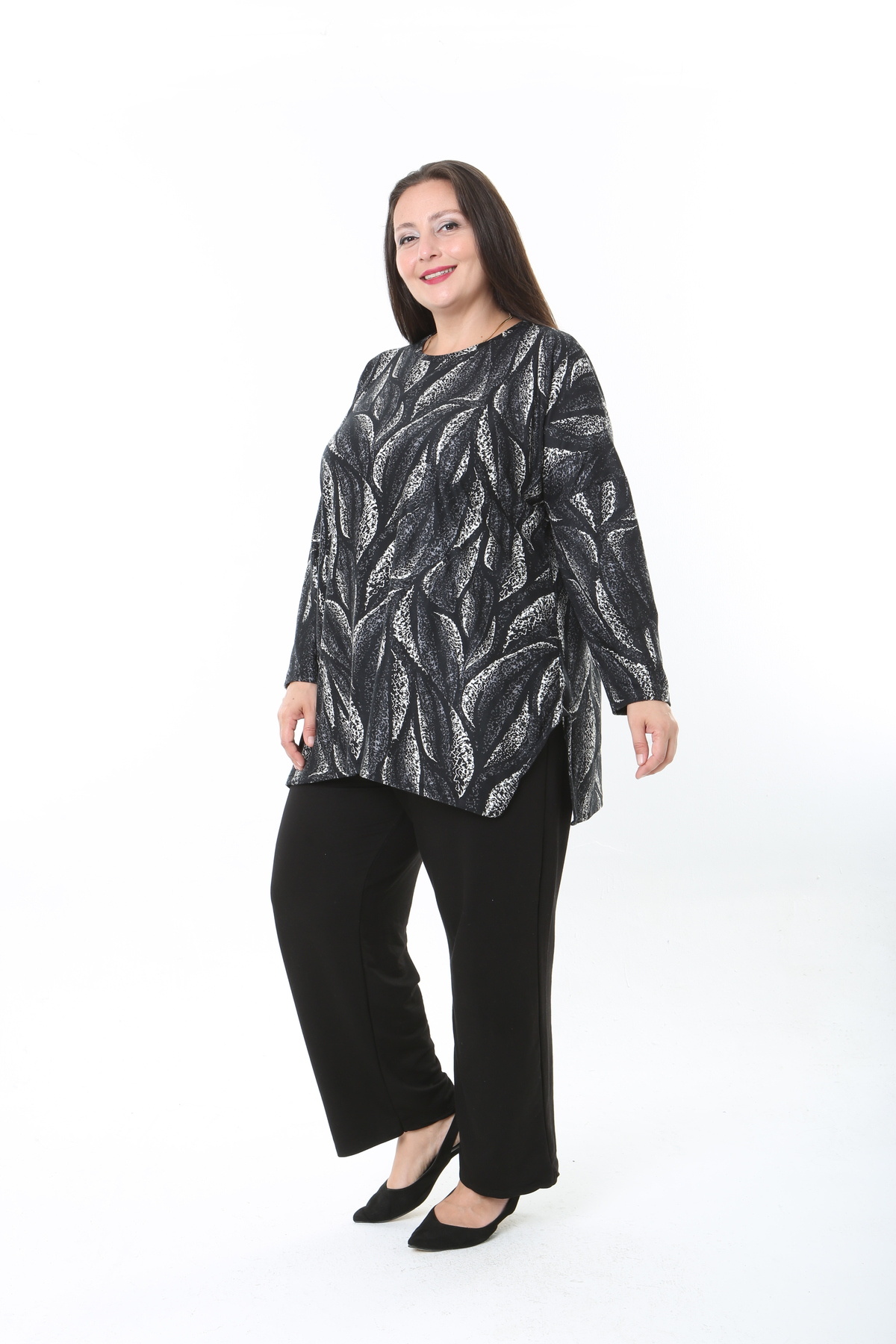 XL Modam-Women's Wool Viscose Lycra Patterned Plus Size Tunic 3