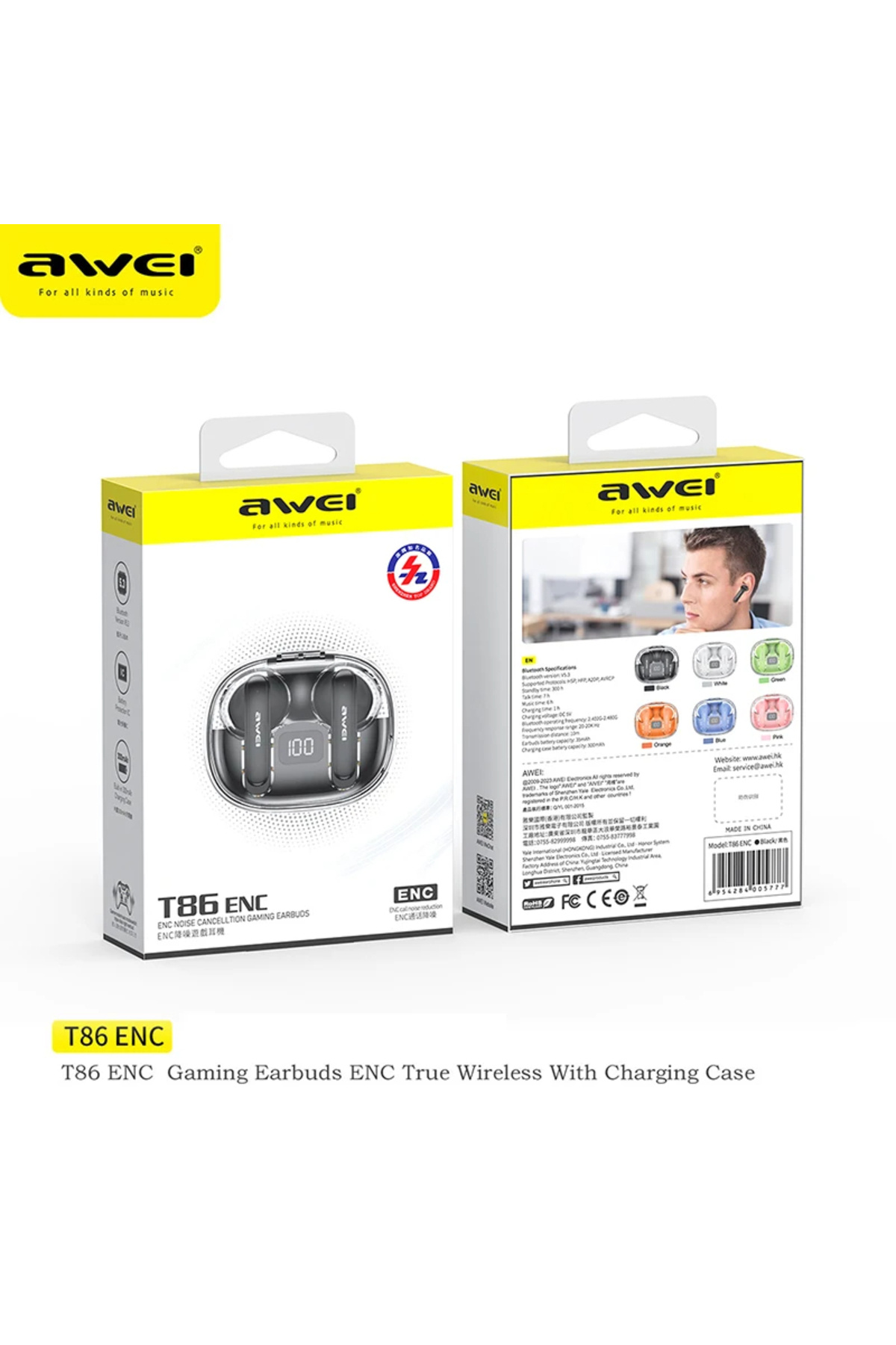 AWEI-T86 Wireless Bluetooth Earbuds, ENC Noise Canceling HiFi Stereo with Display Case 8