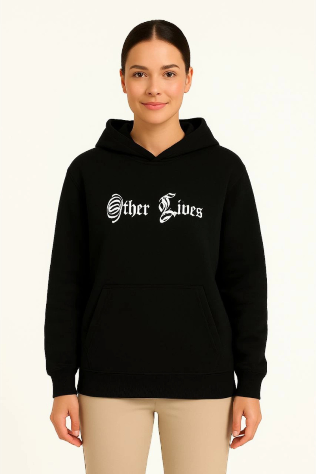 Üç İplik Kapşonlu ön Ve Arka Baskılı SweatShirt Hoodie- Siyah