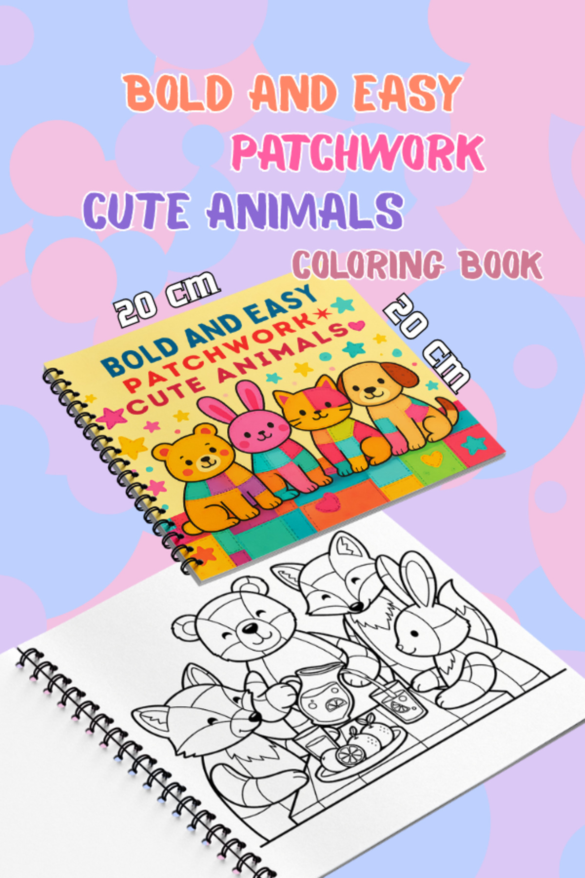 Pink Swan Craft Patchwork Cute Animals Bold And Easy – 20x20 cm Büyük Boyama Kitabı, Çocuklar ve Yetişkinler İçin