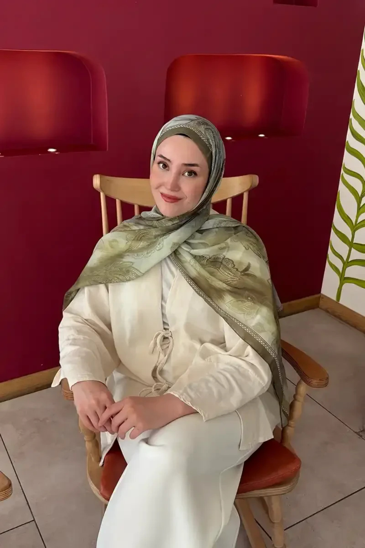 Madame Polo Prestige Vintage Desen Şal - Yağ Yeşili görsel 2
