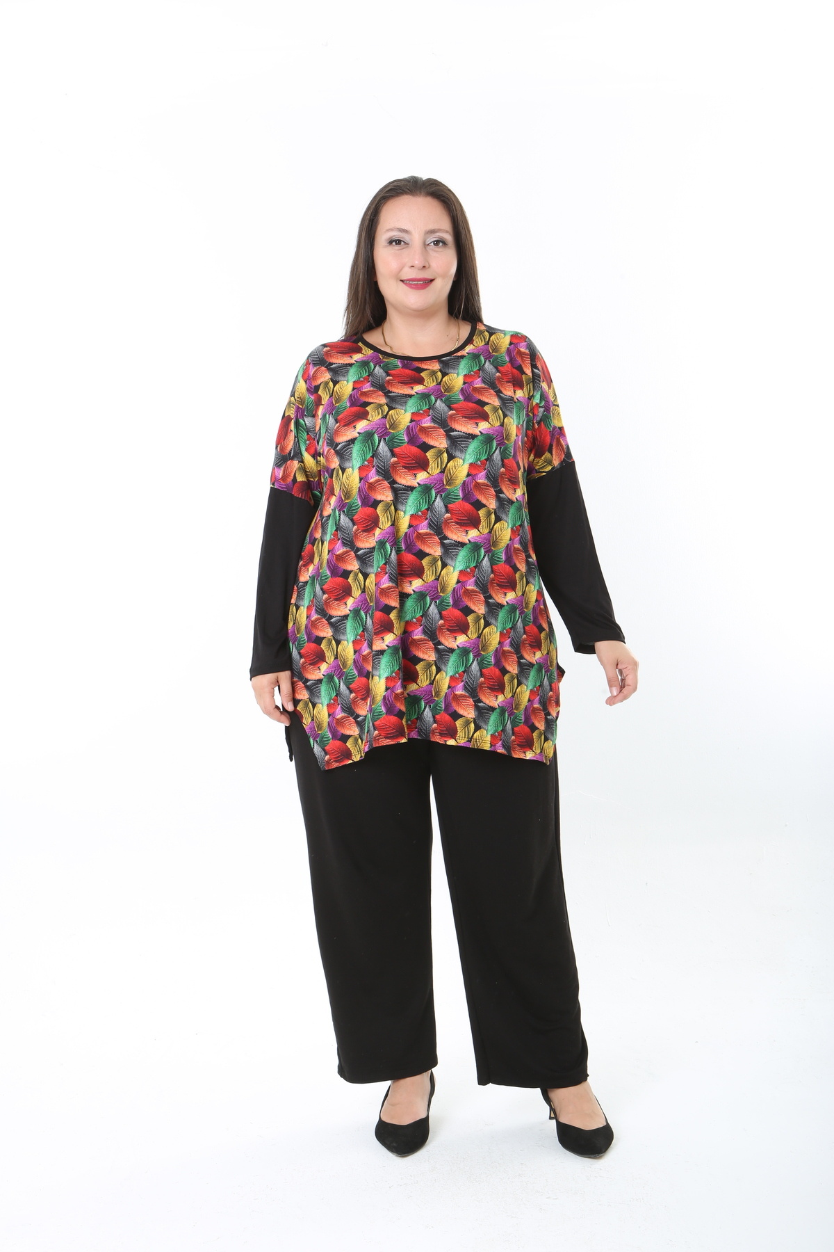 XL Modam KADIN LİKRALI YÜNLÜ VİSKON ÖN DESENLİ BÜYÜK BEDEN TUNİK