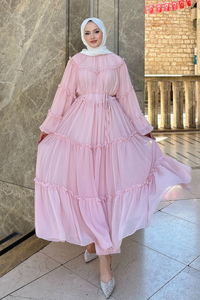Ovn. Şifon Fırfırlı Elbise - Bebek Pembe