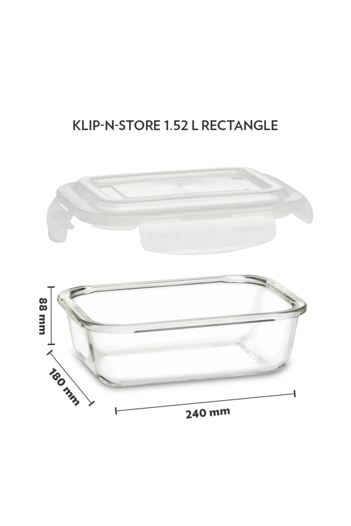 Borosil-Klip-n-store Rectangular Glass Storage Container With Air Tight Lid Food Storage Container 1.52 L 8