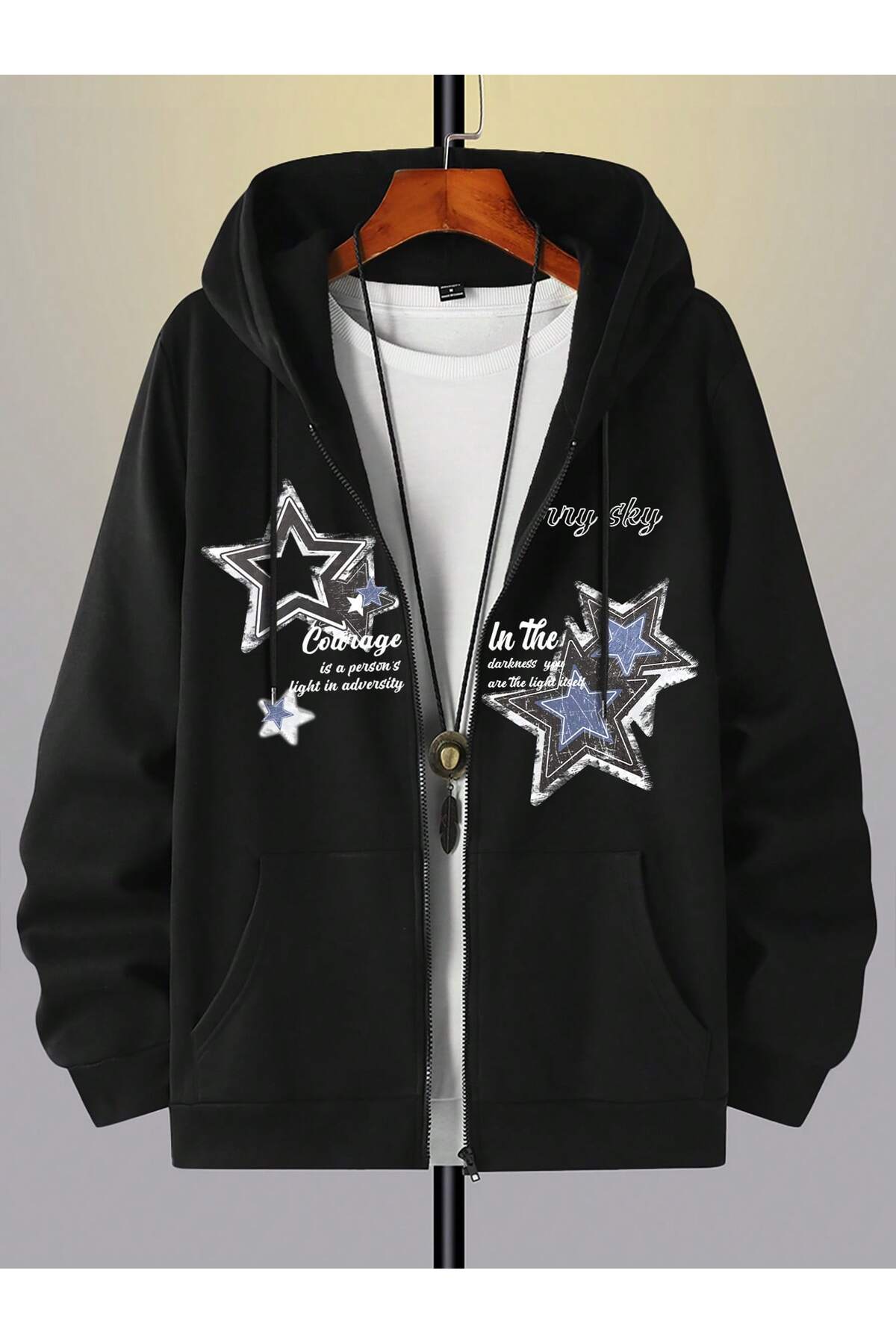 Deocept  Unisex Fermuarlı Baskılı Kapüşonlu Cepli Sweatshirt Ceket - Görsel 2