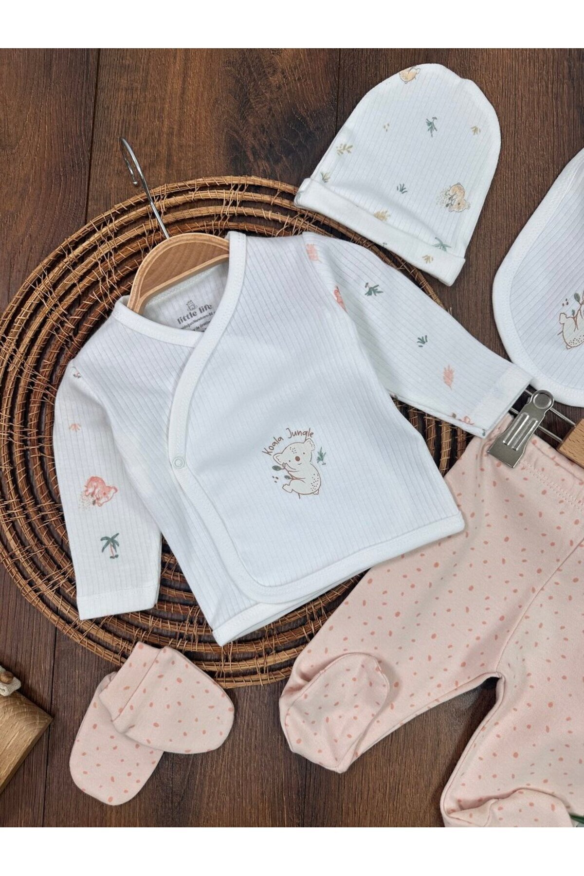 Kids Kingdom Koala Detaylı Pamuklu Kız Bebek 5li Hastane Çıkış Seti fotoğrafı 3 (önizleme)