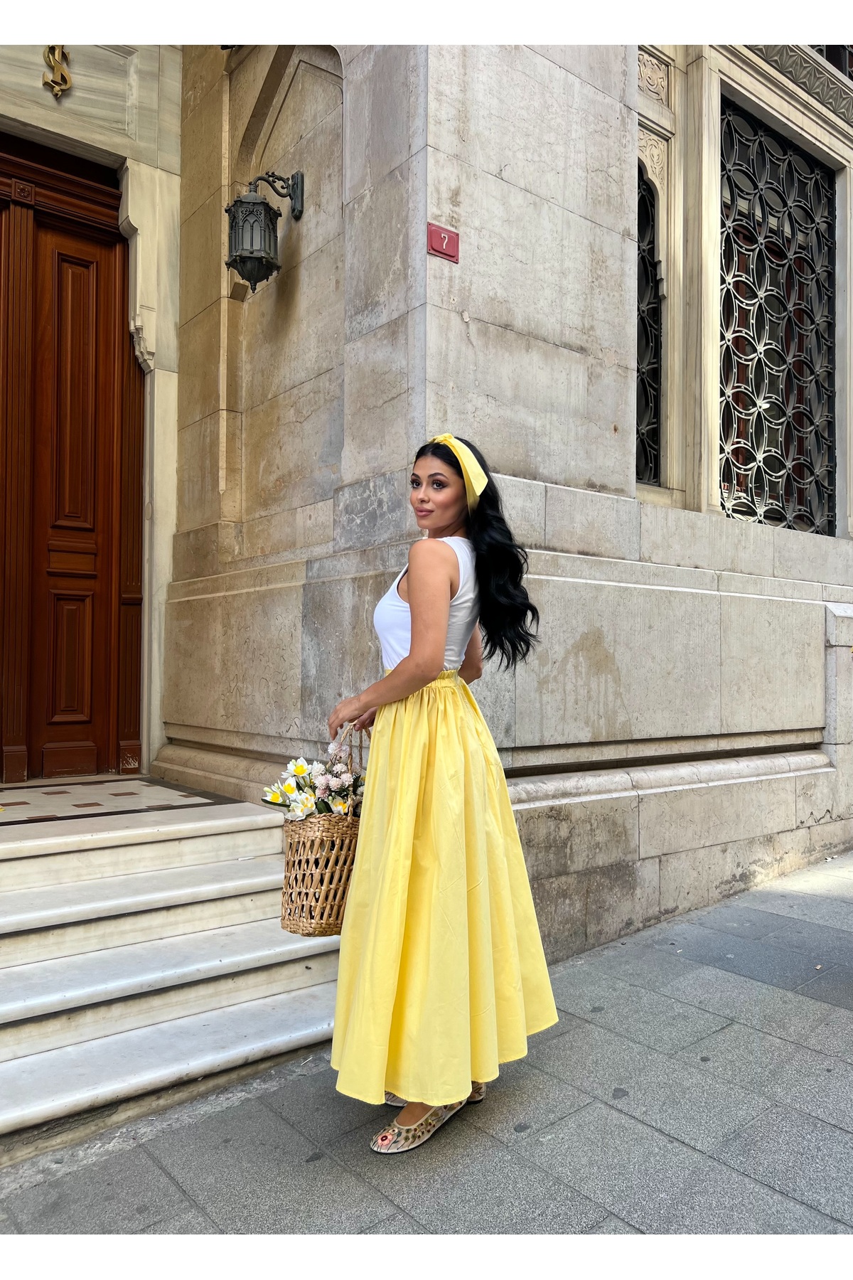 KÜÇÜĞÜM BUTİK  Sarı Kloş Poplin Etek - Görsel 4