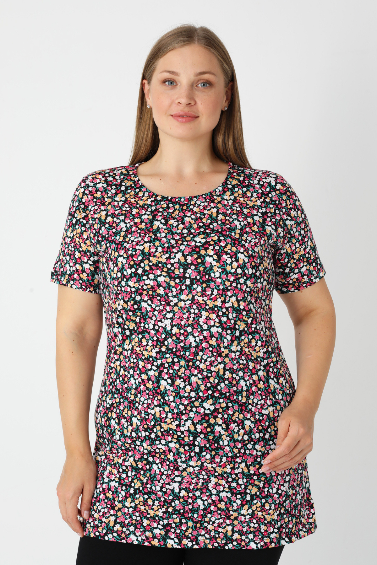 İntensive Kadın Büyük Beden Pamuklu Desenli Kısa Kollu T-Shirt