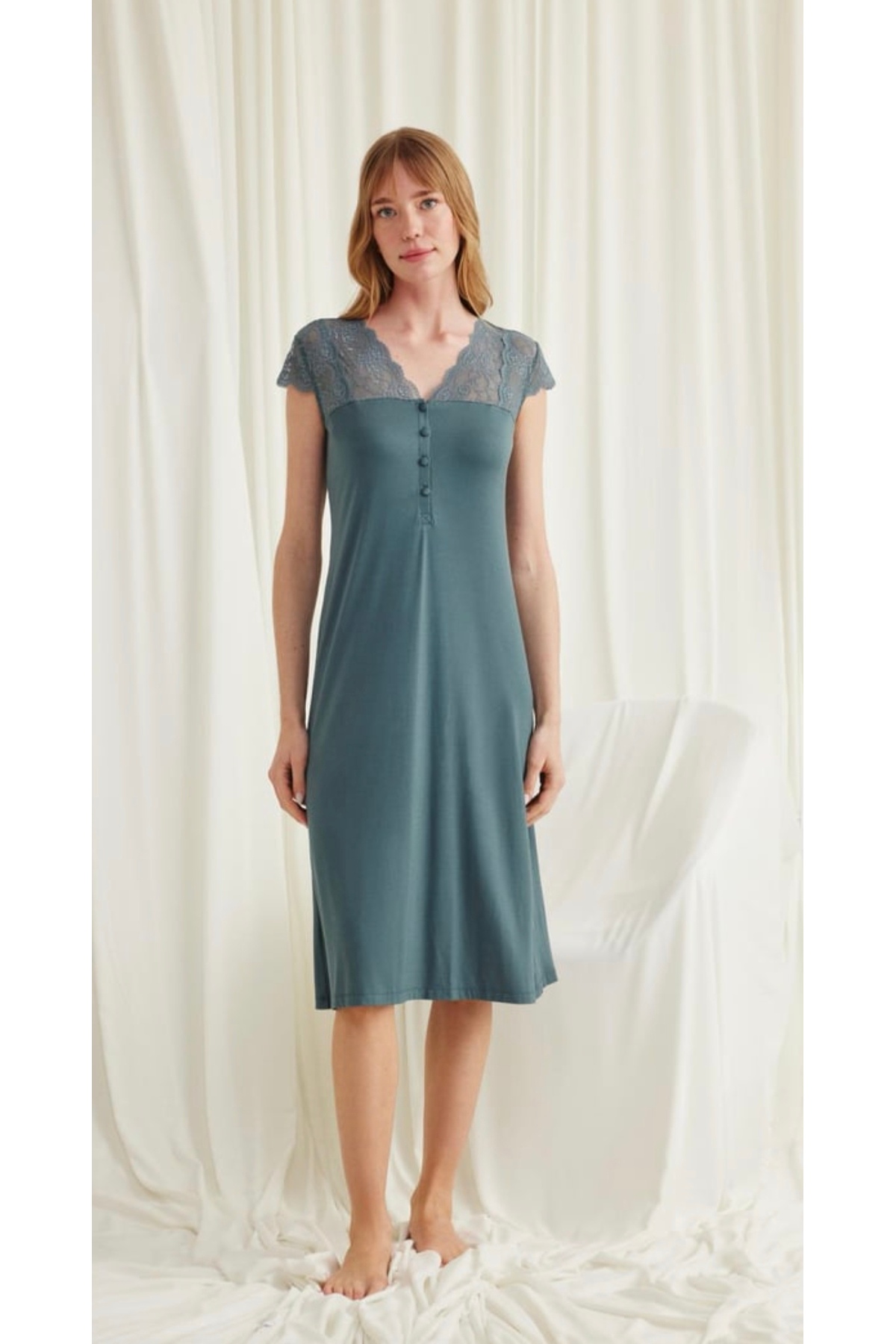 NightLove Monamise Dantelli Önü Düğmeli Gecelik 18538