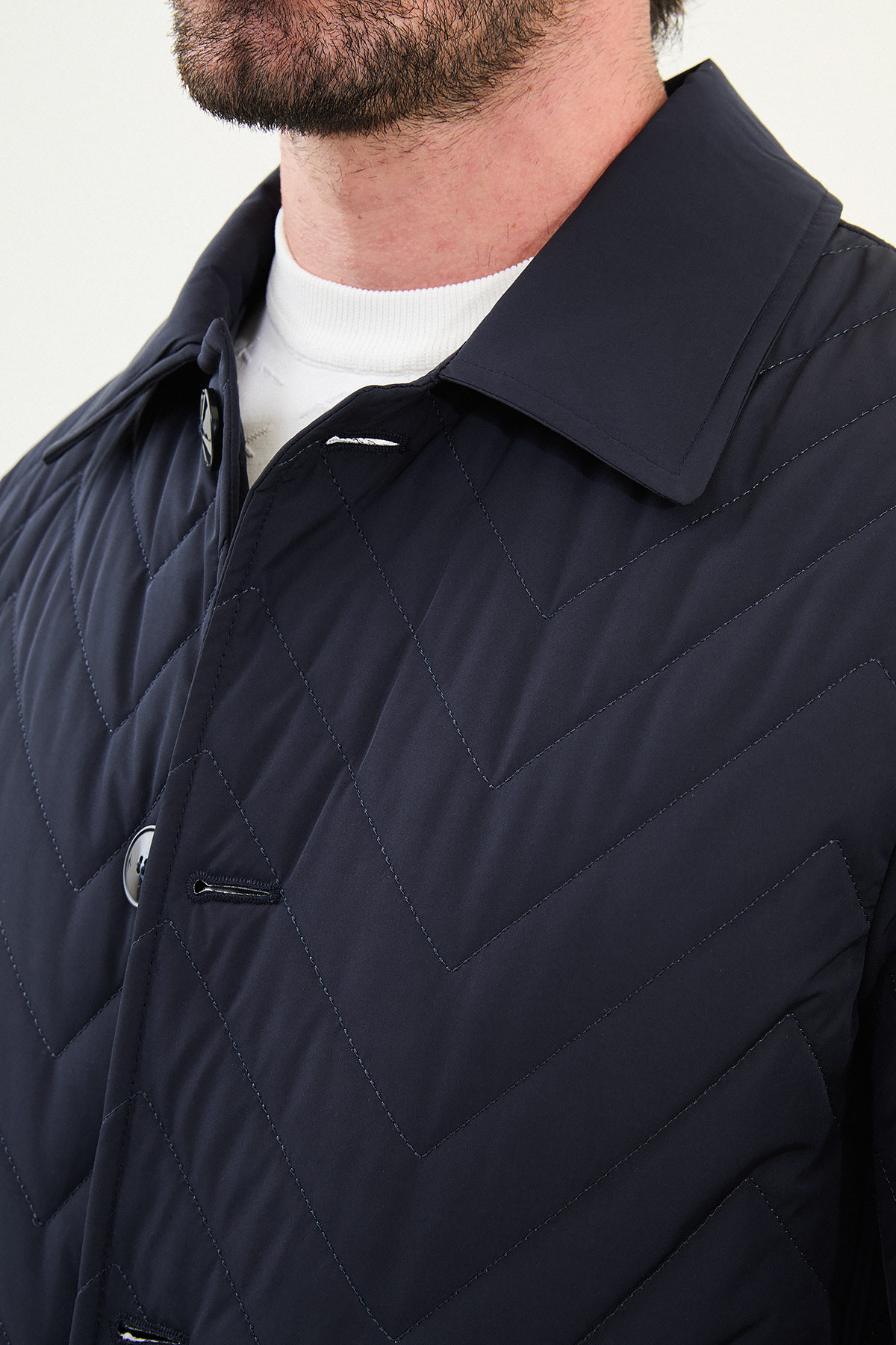 Desenli Slim Fit Gömlek Yaka Erkek Trench Coat Lacivert - 21320.25K — رنگارنگ — تصویر 2 از 6