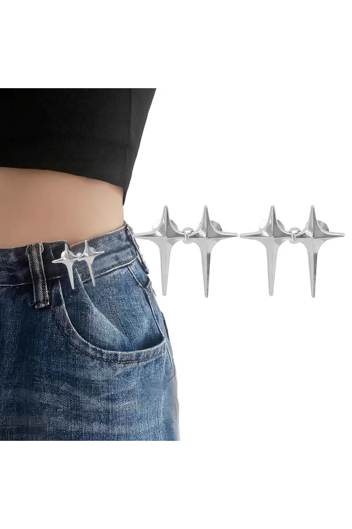 FESECRAFT  Gümüş Kuzey Yıldız Bel Daraltma Aparatı Klipsler Pantolon Beli Daraltma Broş - Görsel 4
