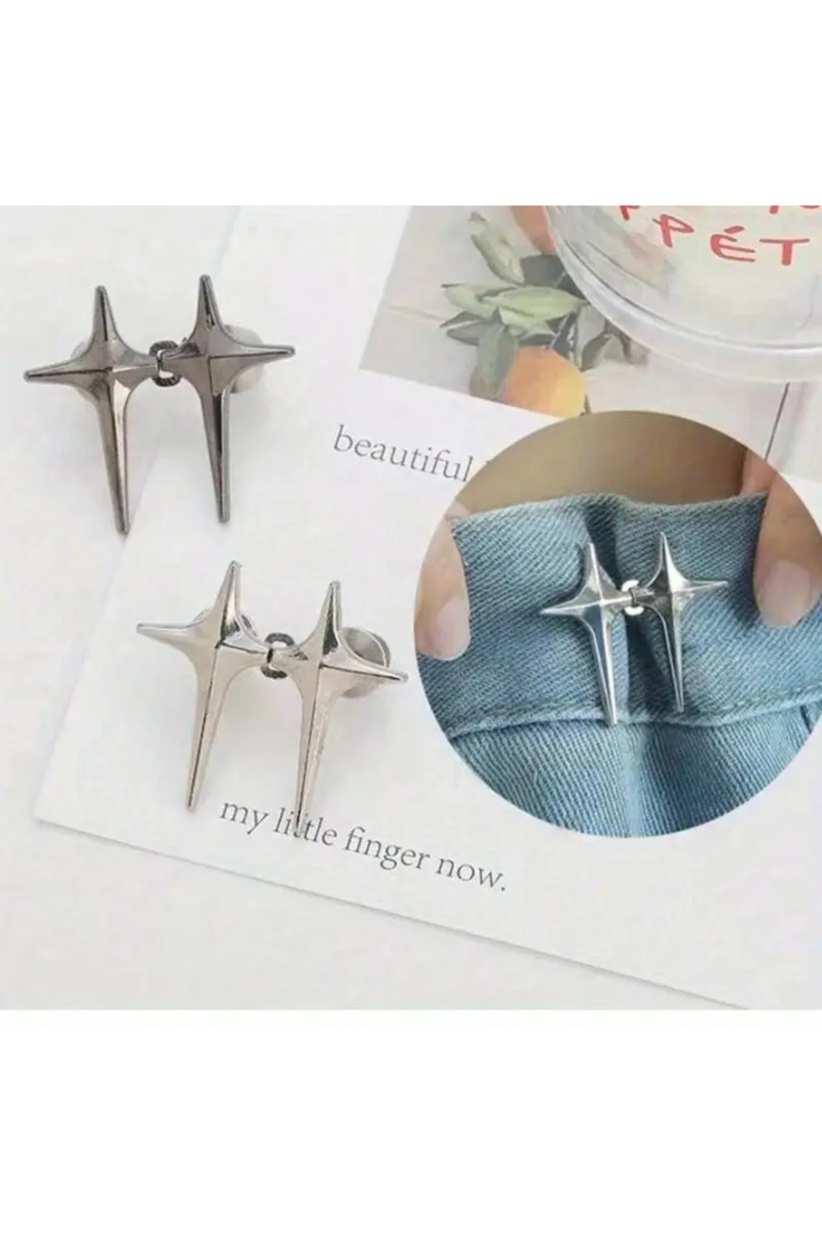 FESECRAFT  Gümüş Kuzey Yıldız Bel Daraltma Aparatı Klipsler Pantolon Beli Daraltma Broş - Görsel 7