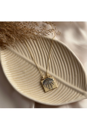 Jiwi Gold Kare Gözlü Plaka Kolye