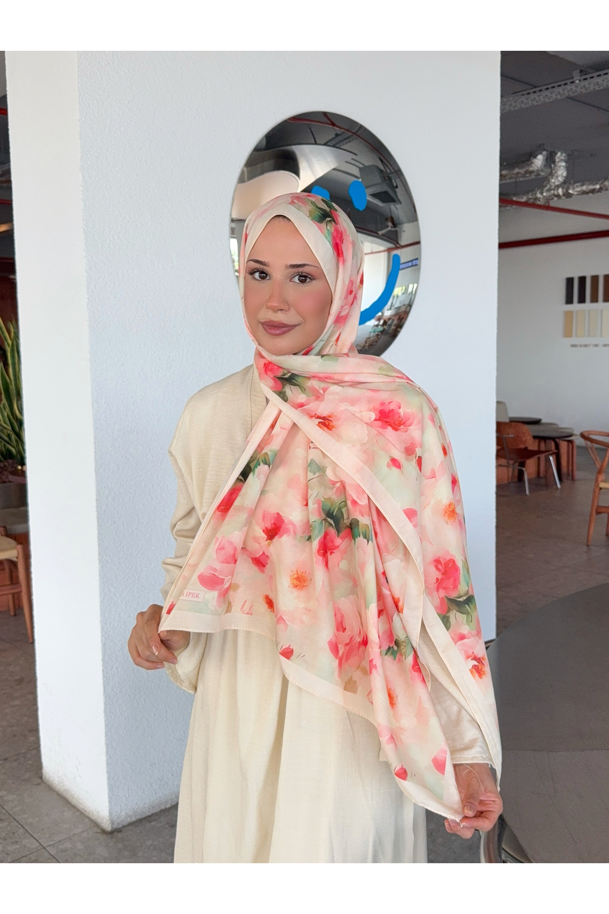 Mira İpek  Desenli Pamuk Soft Şal Mena Serisi Somon Pembe ps61 - Görsel 5