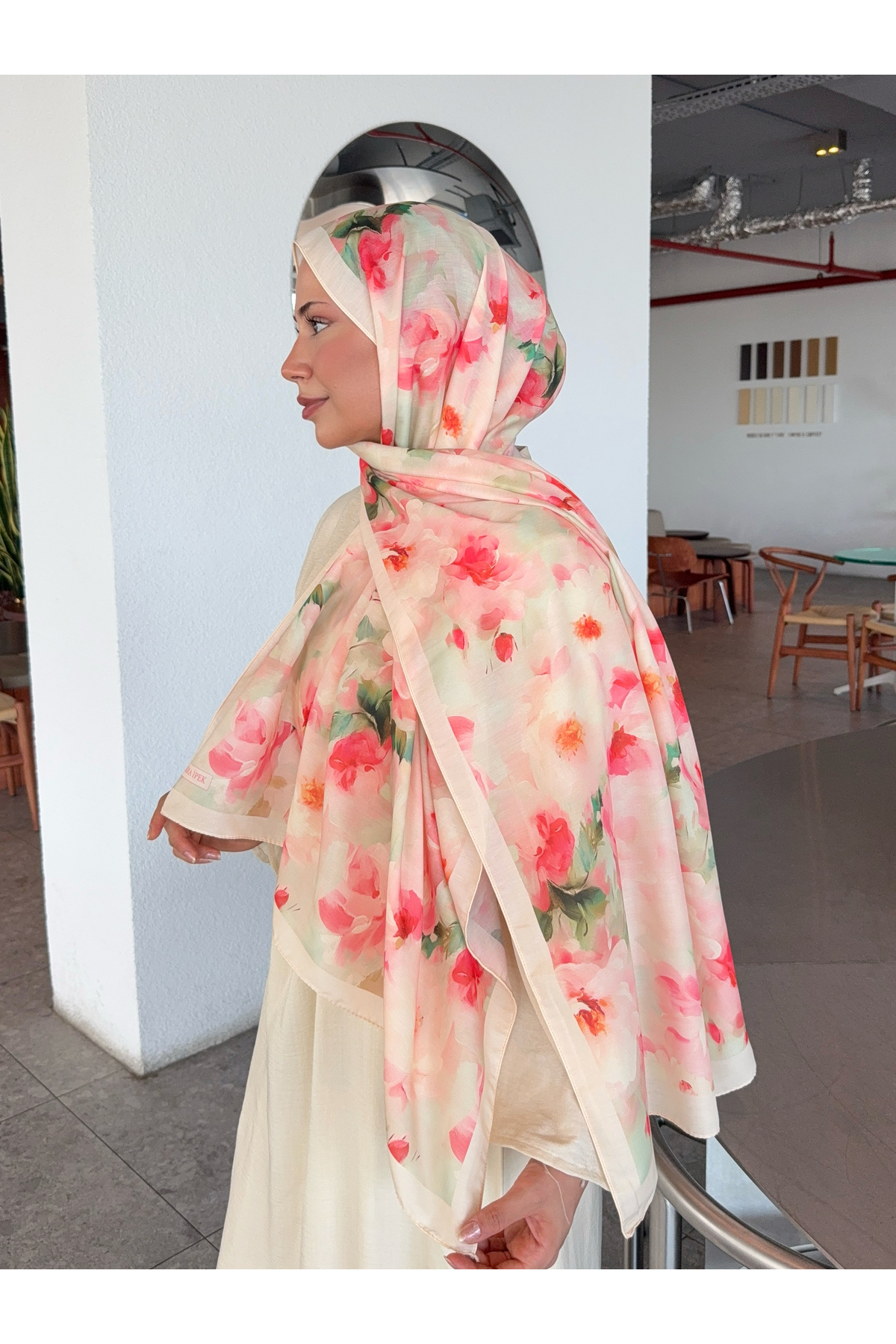 Mira İpek  Desenli Pamuk Soft Şal Mena Serisi Somon Pembe ps61 - Görsel 2