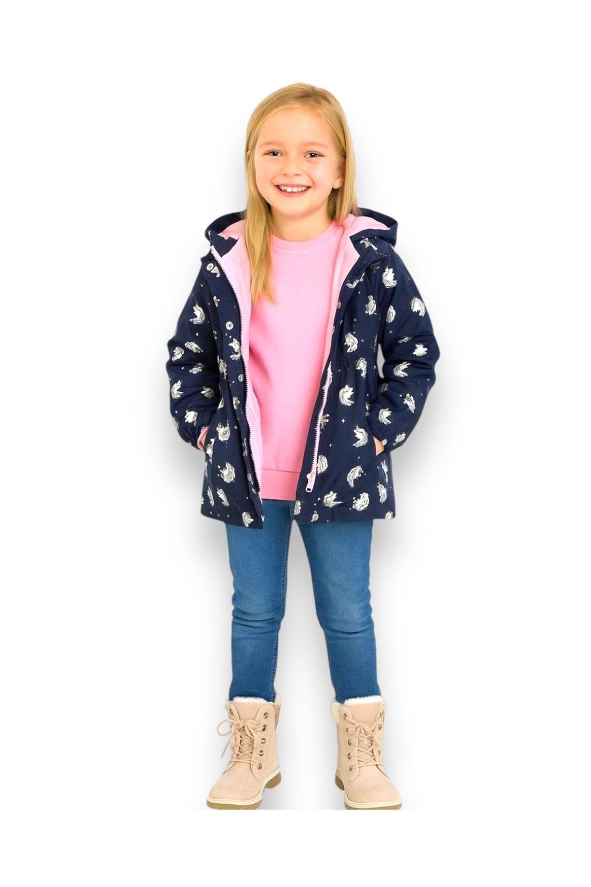  کاپشن کلاه‌دار دخترانه طرح اسب تک‌شاخ - کاپشن پشمی (با ۳ مزیت استفاده ویژه ....)