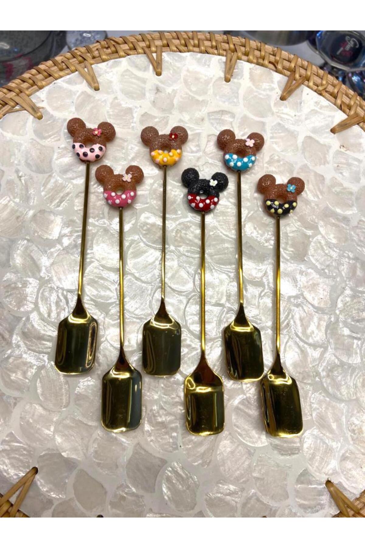 ALTIN MICKEY MOUSE DESEN 6'LI KAHVE/ÇAY KAŞIK