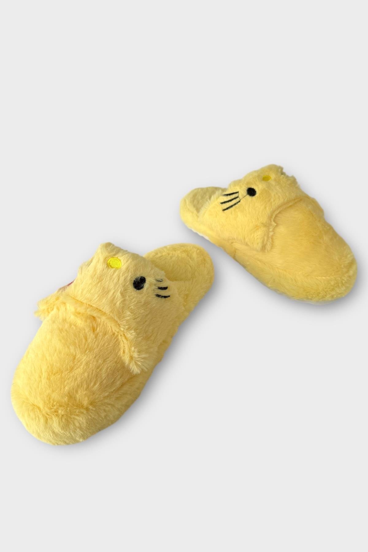 Liger Kışlık Kadın HelloKitty Figürlü Kaydırmaz Taban Ev Ayakkabısı Panduf SARI görsel 4