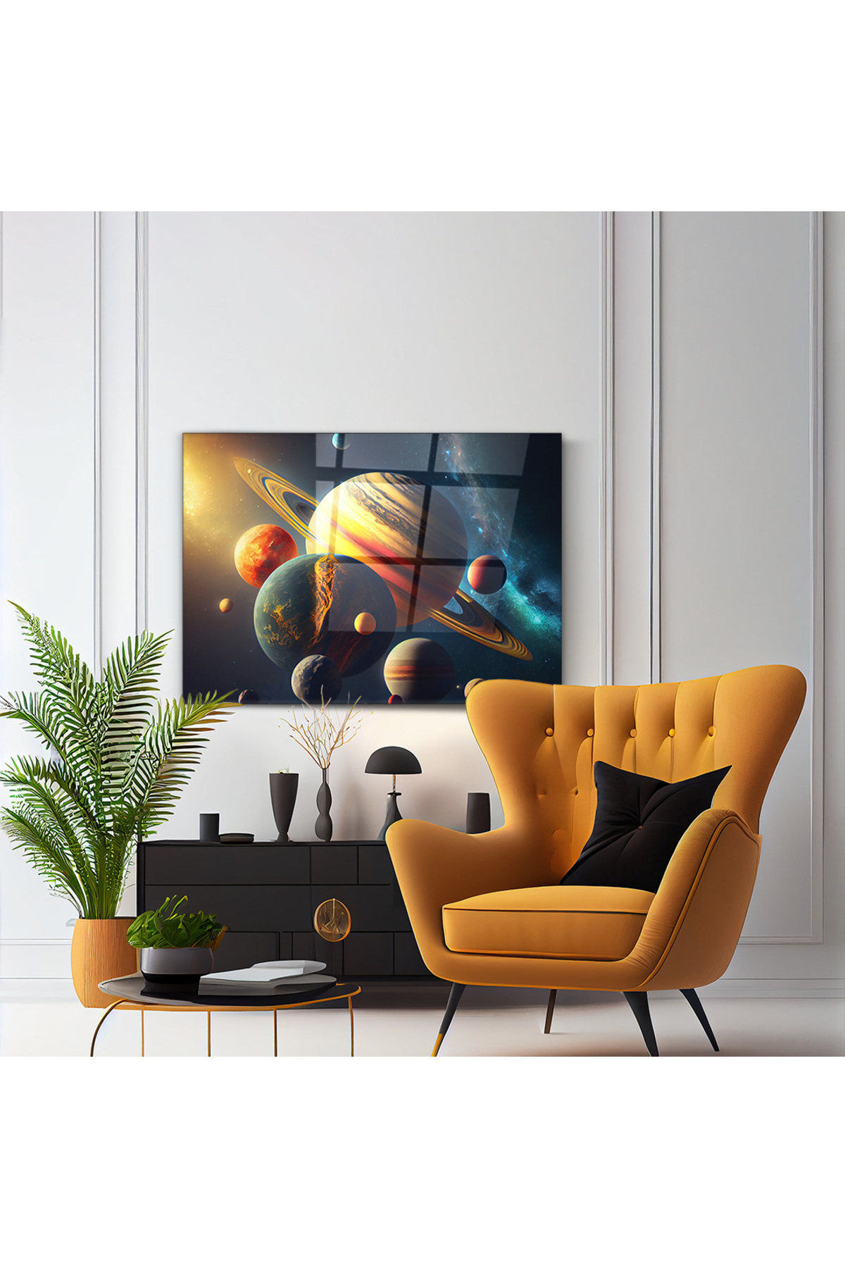 Uzay ve Gezegen Temalı- Modern- Cam Tablo-Ev-Ofis Dekorasyon-Sanat-Hediye Alternatifi