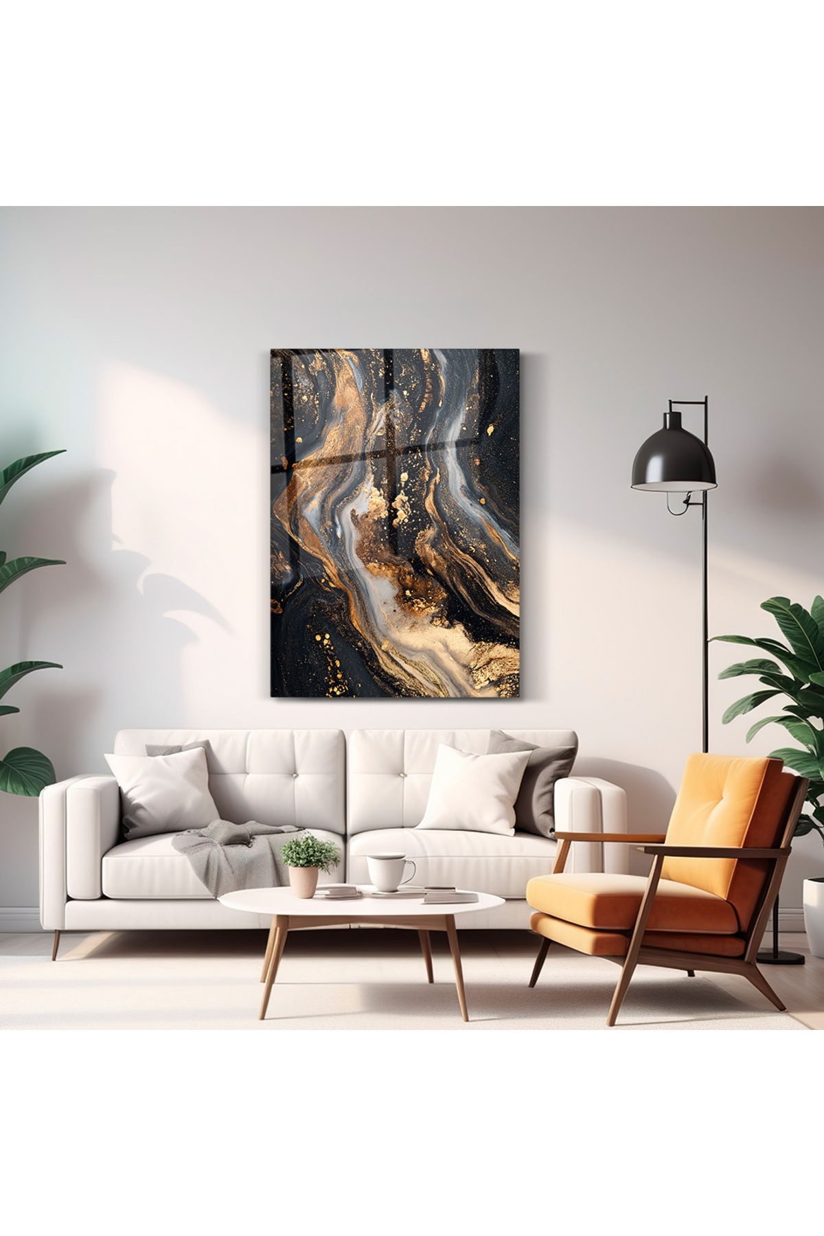 Mermer Desenli-Gold Cam Tablo-Ev-Ofis Dekorasyon-Minimalist
