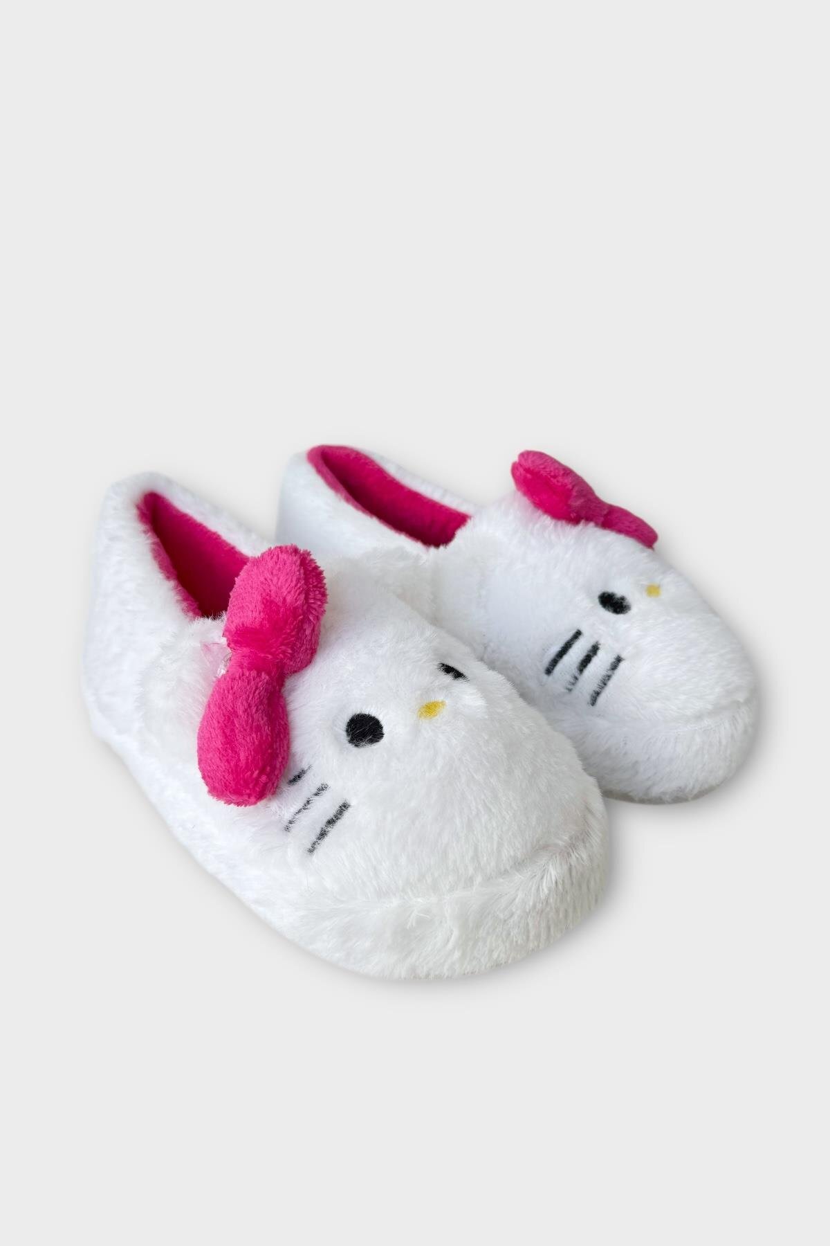 Liger Kışlık Kadın HelloKitty Figürlü Kaydırmaz Taban Ev Ayakkabısı Panduf BEYAZ - PEMBE görsel 3