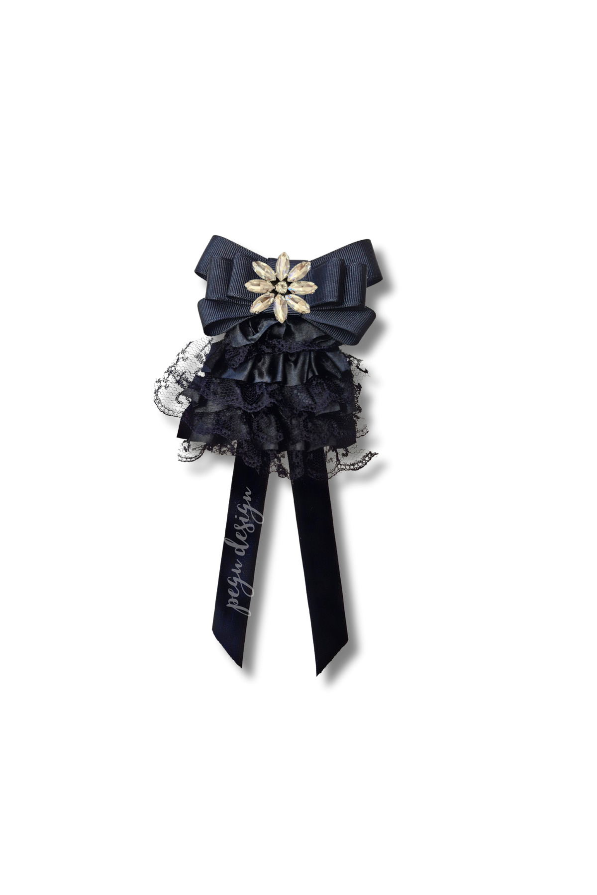 SHİNE SERIES BLACK RIBBON BROOCH,SCHOOL WORK , SHIRT JACKET COLLAR FLOWER771
