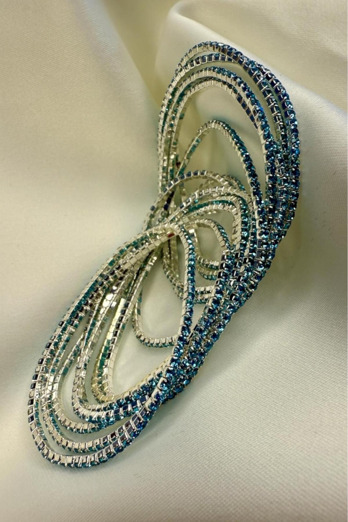 Melissa Boutique Kadın Turkuaz İthal Kristal Taşlı İnce Su Yolu Bileklik (Adet)