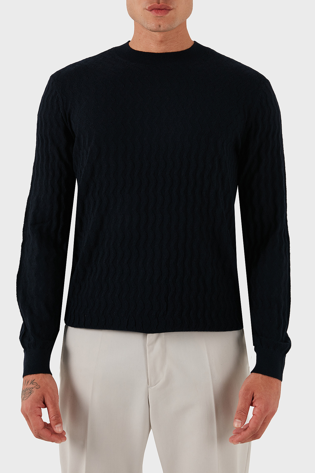آرمانی اکسچنج پلیور مردانه SWEATER XM001560 AF با یقه موج دار بافته شده پشمی