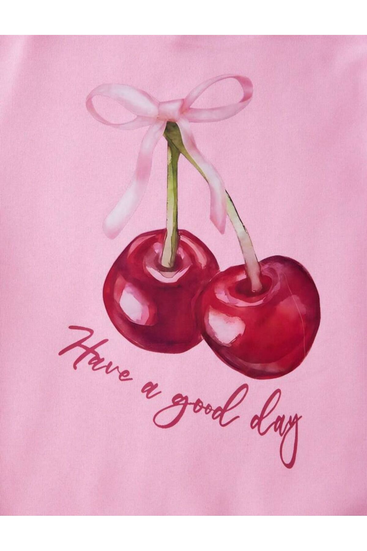 trendgar  Pembe Cherry Good Day Sırt Baskılı Kapşonlu Kanguru Cep Sweatshirt Hodie - Görsel 2