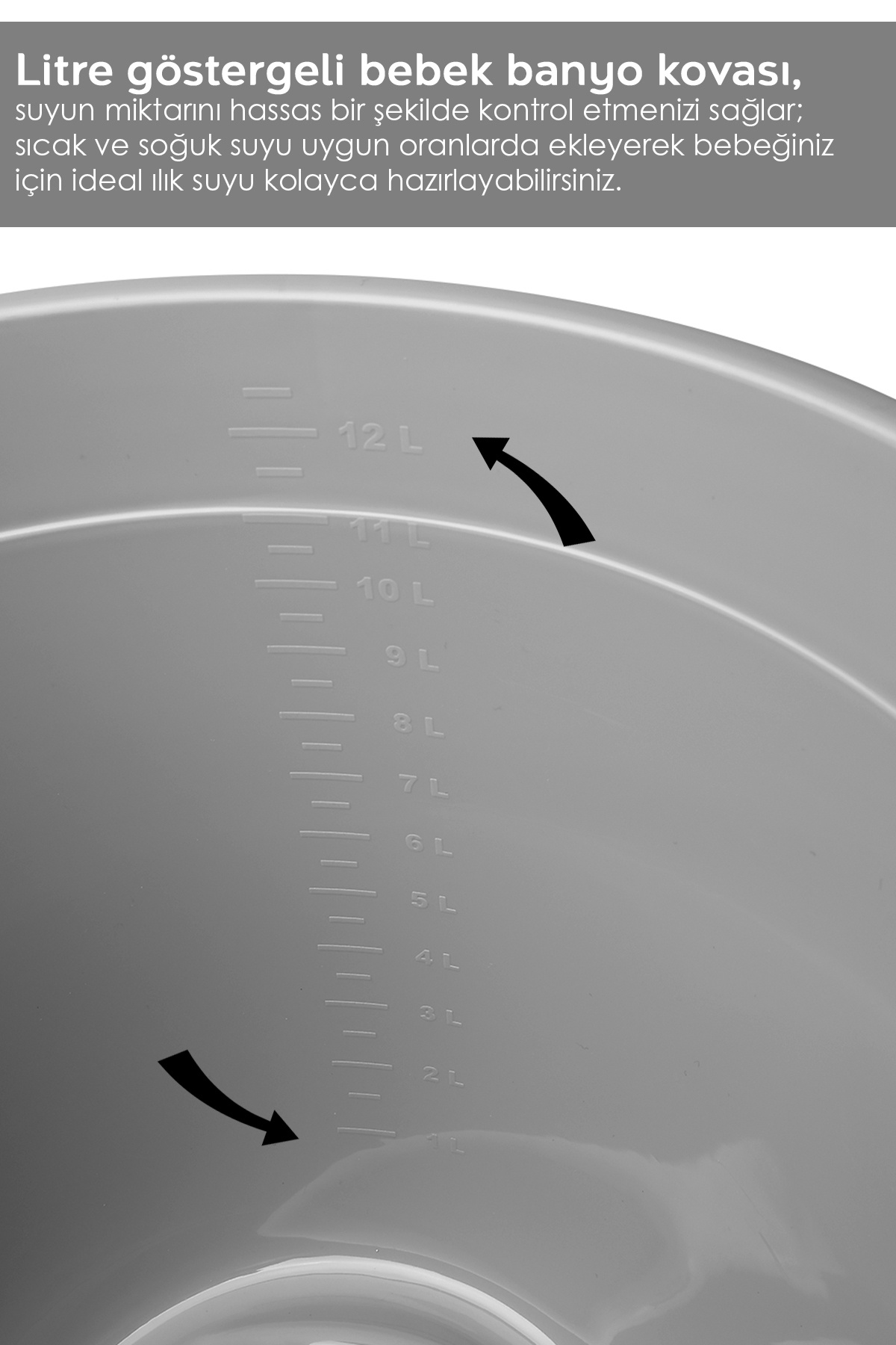 Meleni Baby 3’lü Bebek Banyo Seti - Bebek Yıkama Küveti - Su Kovası - Maşrapa - Gri fotoğrafı 3 (önizleme)