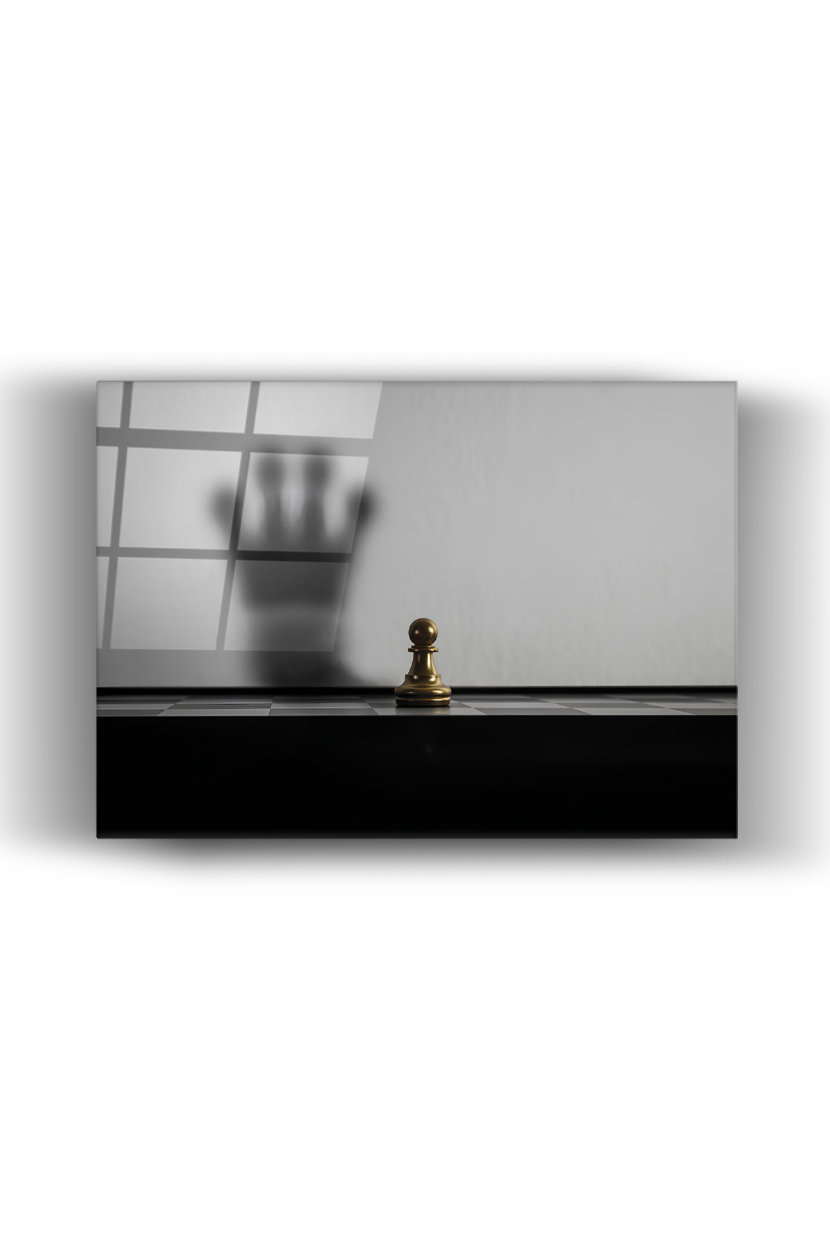 Gold Satranç Cam Tablo - Ev-Ofis-İş Dekorasyonu- Güç-Piyon-Gold-Sanatsal-Tasarım-Yatay