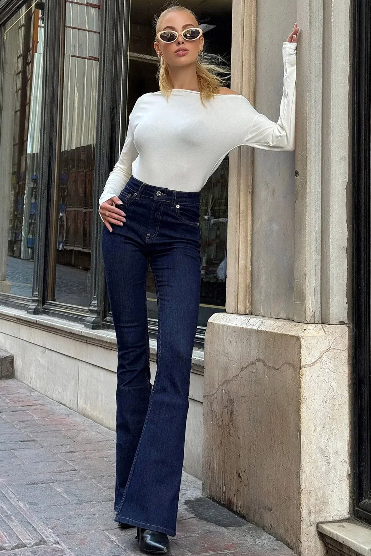 ByCukurovaFrango  Yüksek Bel Cepli Yıkamalı Likralı Esnek İspanyol Paçalı Düğmeli Şık ve Cool Denim Jean Kot Pantolon - Görsel 5