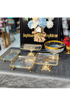 SEÇKİNEV Lovely 5 Parça Metal Ayaklı Sunum Tabağı Set (GOLD&GÜMÜŞ)