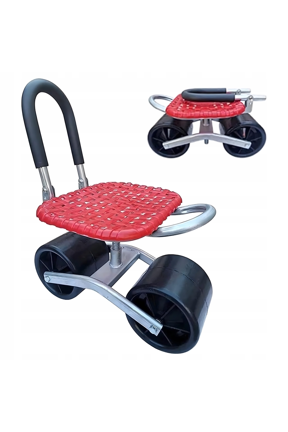 zola Scaun de gradinarit cu roti, rotire 360°, spatar pliabil, 100 kg, otel/p...