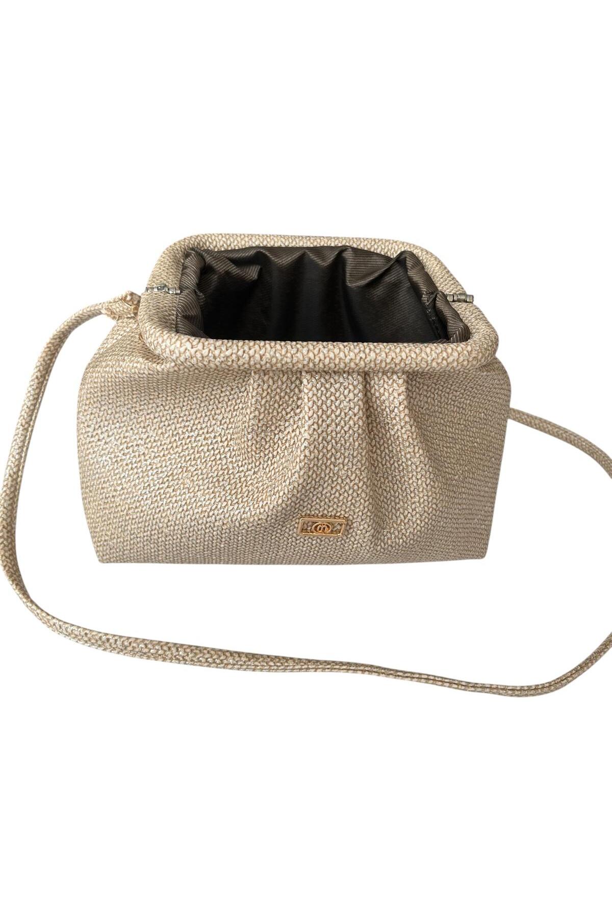 DMR PLACE Hasır Görünümlü Kadın Şık Clutch El Çantası Ve Çapraz Askılı görsel 7
