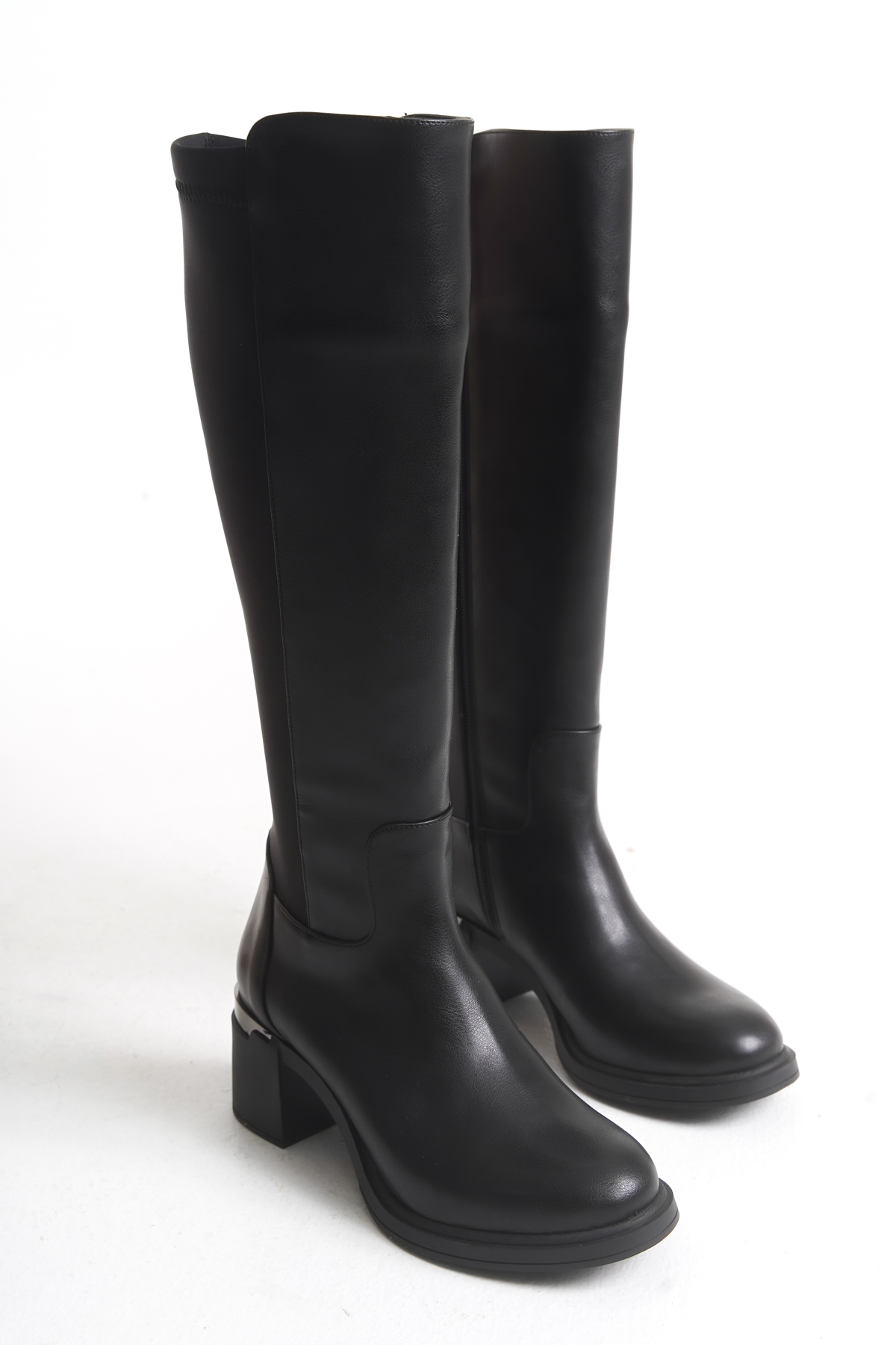 MALENTA Women's Diver Detailed and Metal Heeled Chunky Heel Boots – Stylish Winter Boots with Side Zipper