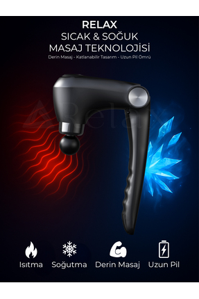 Relax Isıtmalı Soğutmalı Katlanabilir Siyah Masaj Tabancası Şarjlı 10 Başlık ...