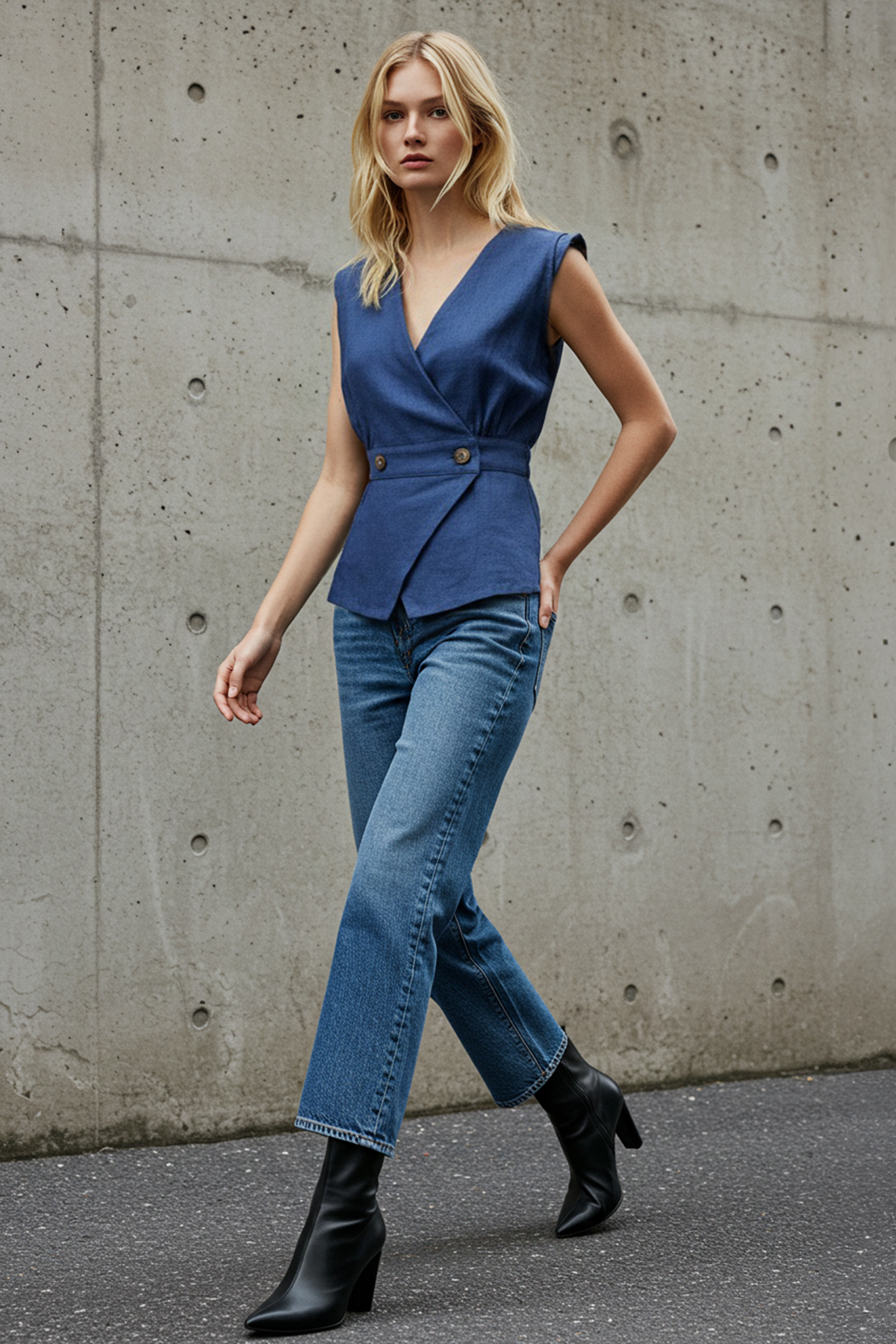 Trendyolmilla  Lacivert Kemik Düğme Detaylı Kruvaze Dokuma Bluz TWOSS20BZ0707 - Görsel 6