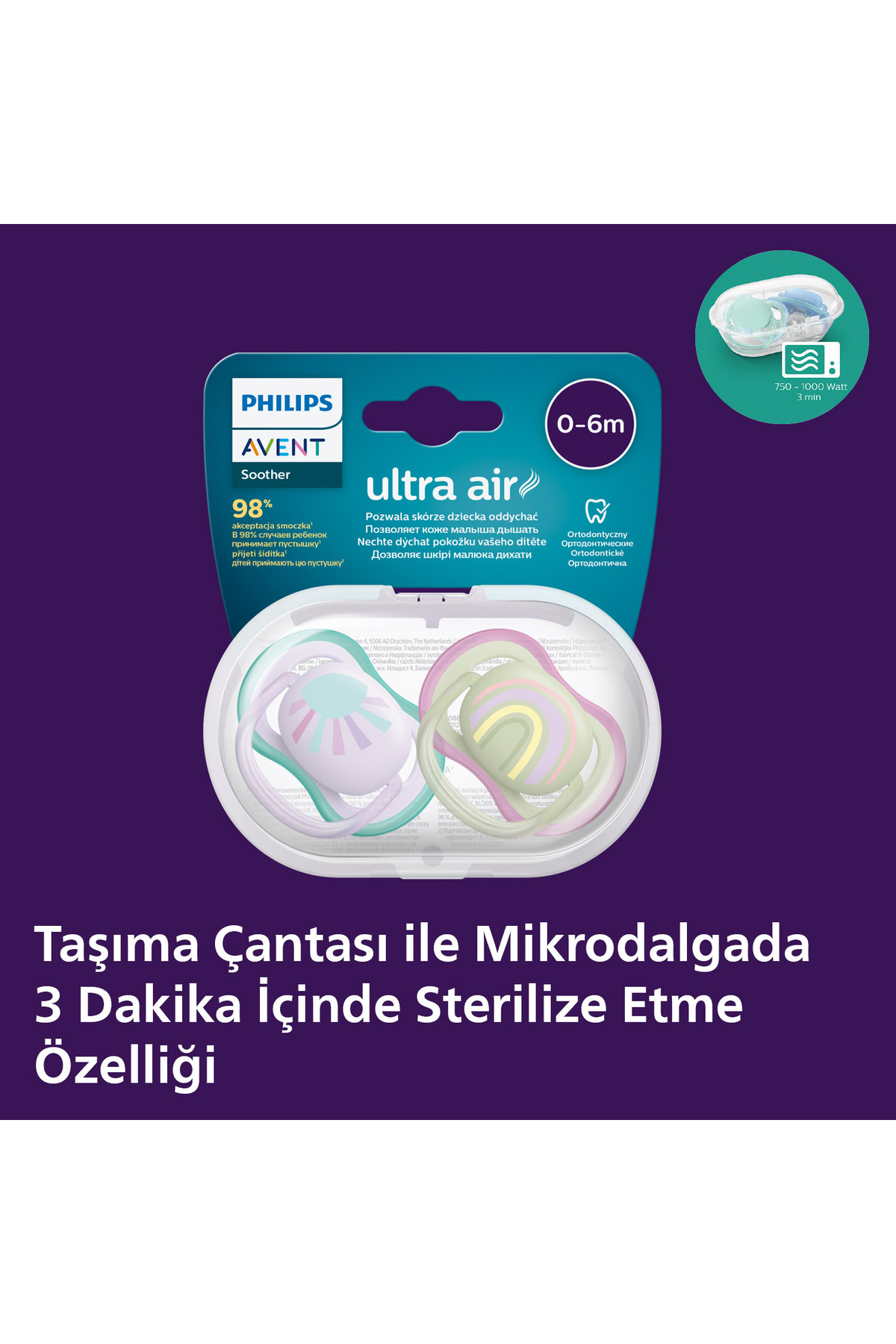 Philips Avent Ultra Air Emzik 0-6 Ay,  2'li Paket, Kız, SCF085/59 fotoğrafı 5 (önizleme)