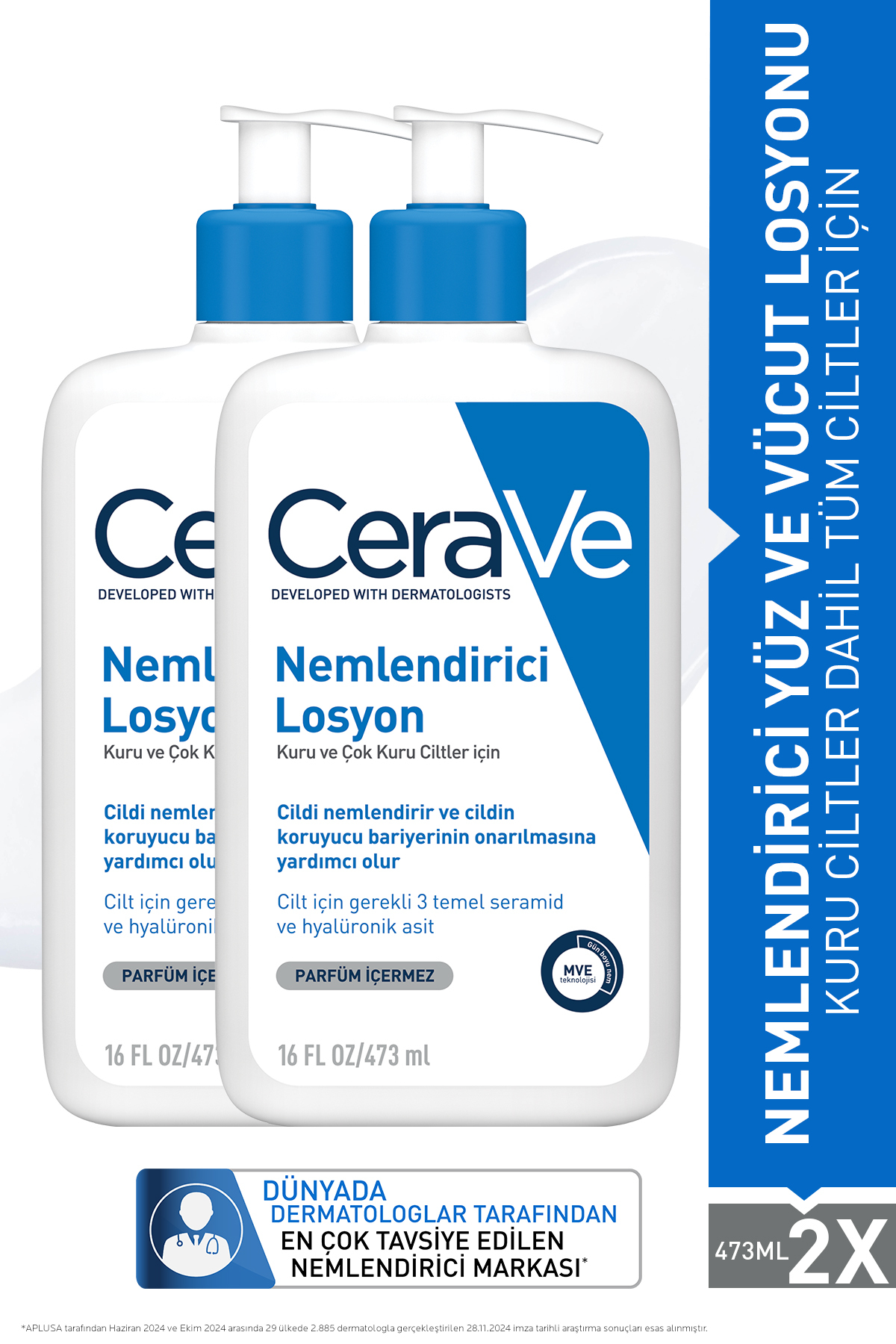 CeraVe Seramid & Hyalüronik Asit İçeren Nemlendirici Yüz ve Vücut Losyonu 473 ml X 2 Adet