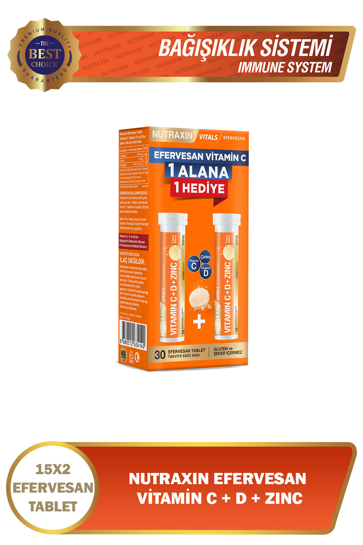 Nutraxin Vitamin C D Zinc 15 Efervesan Tablet - 1 Alana 1 Hediye Avantajlı Paket