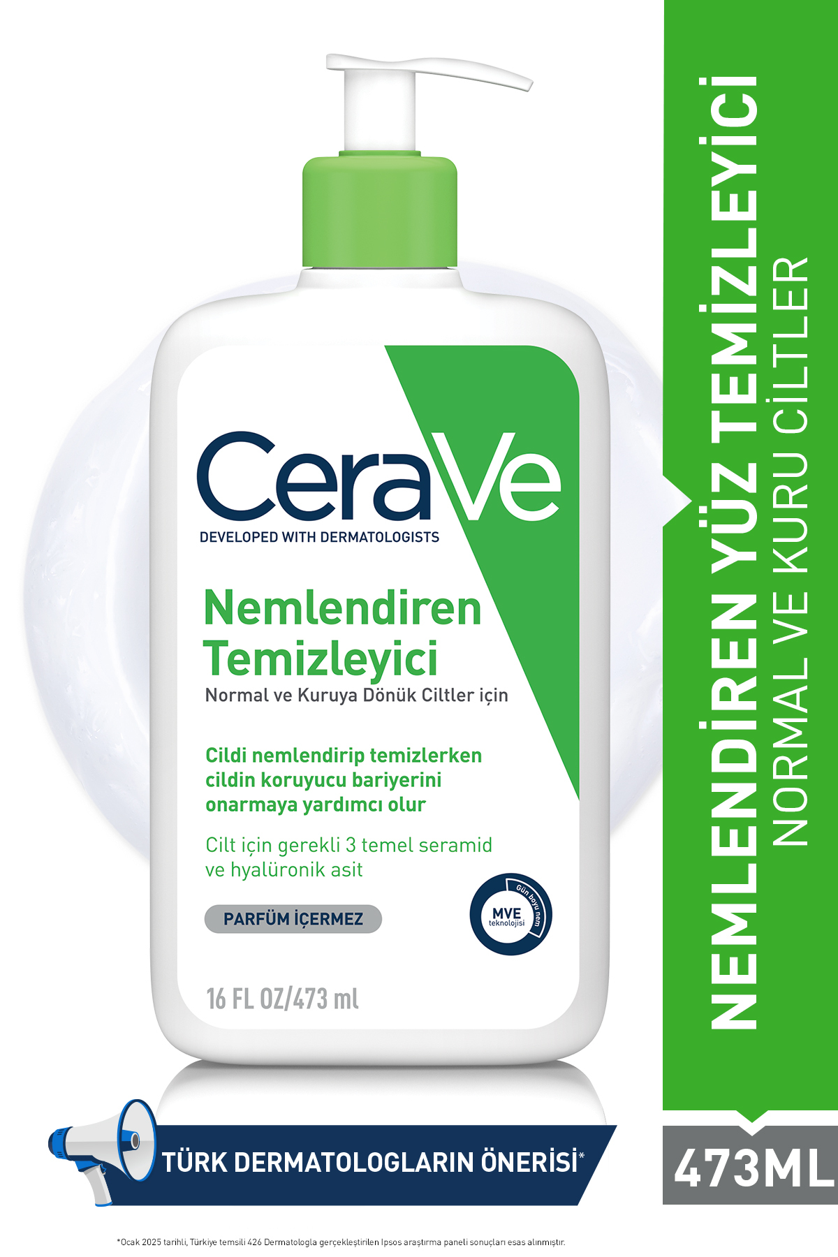 CeraVe Normal ve Kuru Ciltler için Seramid & Hyalüronik Asit İçeren Nemlendiren Temizleyici 473 ml