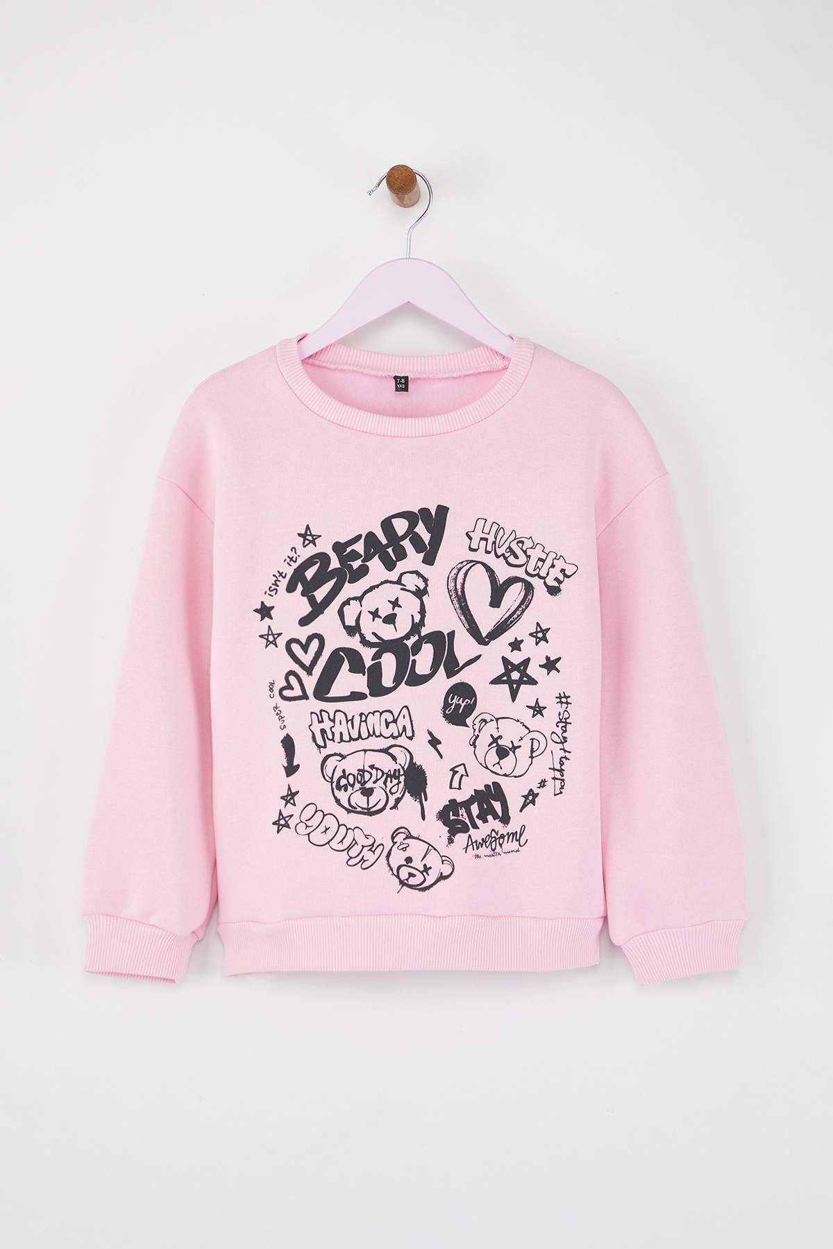 Trendyolmilla  Açık Pembe Pamuklu Slogan Baskılı Bisiklet Yaka Oversize Örme Kız Çocuk Sweatshirt TKDAW26SW00036 - Görsel 2