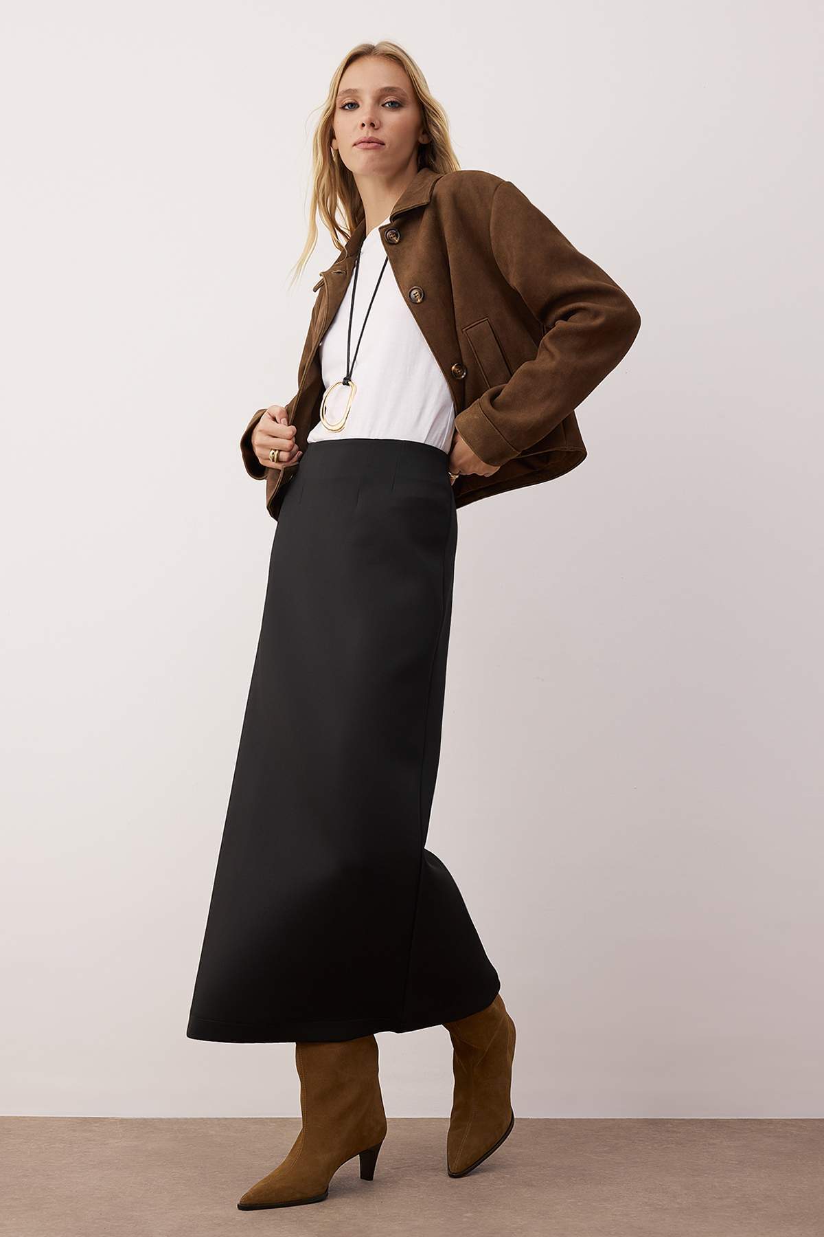 Trendyolmilla  Siyah Düz Örme Etek TCTAW26EE00001 - Görsel 2