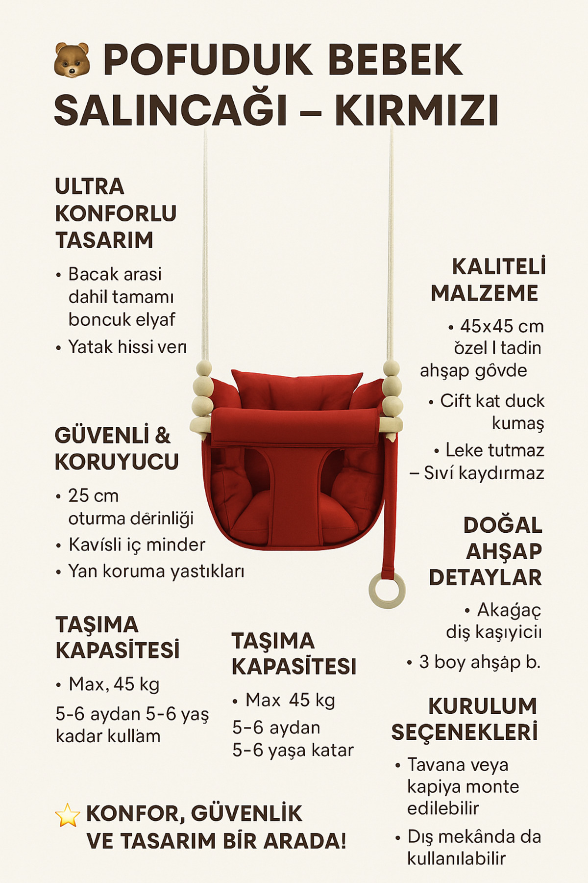 Jaju Baby Pofuduk Kırmızı Salıncak fotoğrafı 2 (önizleme)