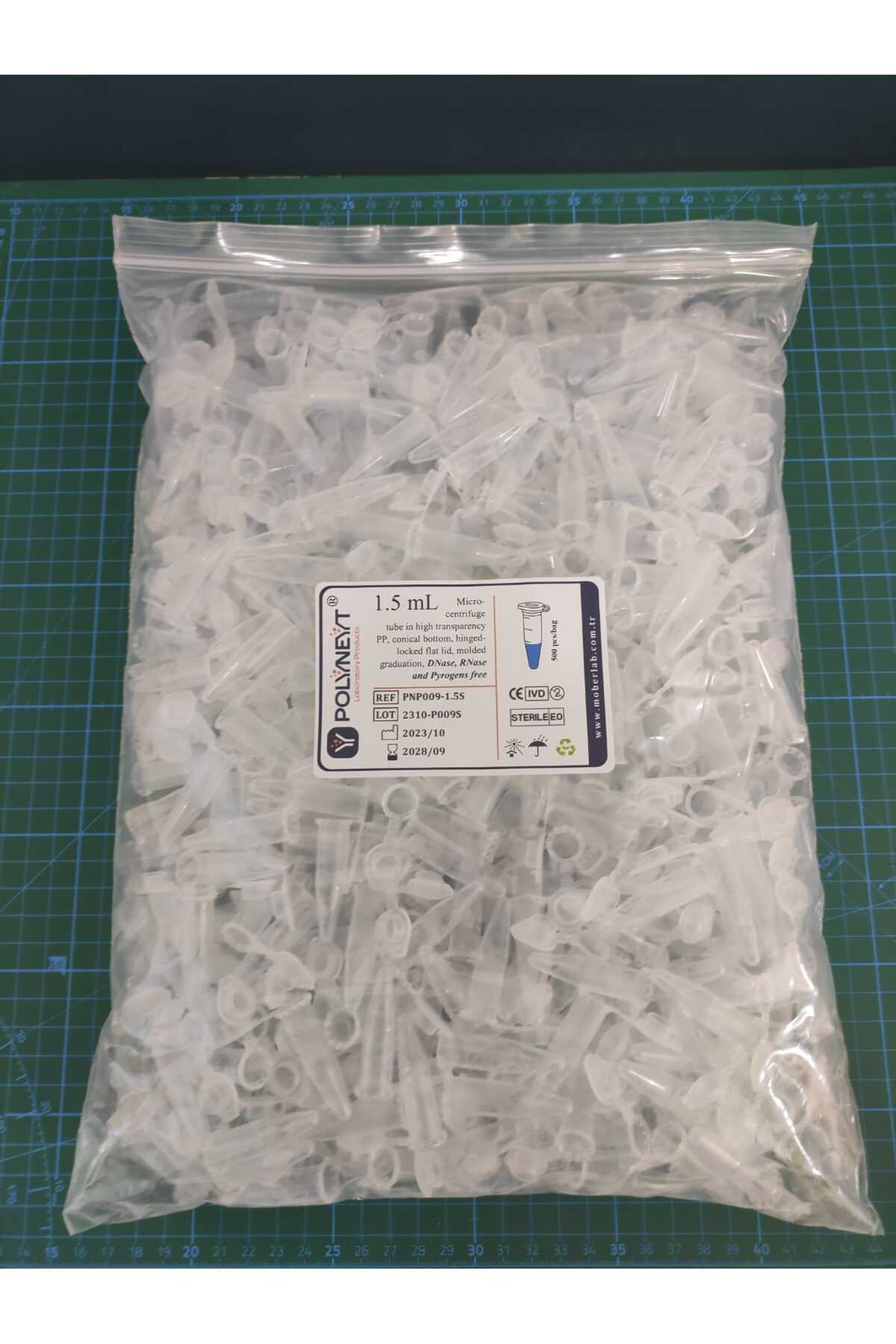 POLYNEYT 1.5 mL, Mikro-Santrifüj Tüpü - Düz ve Kilitli Kapaklı - (500 adet/paket) - E.O. Steril