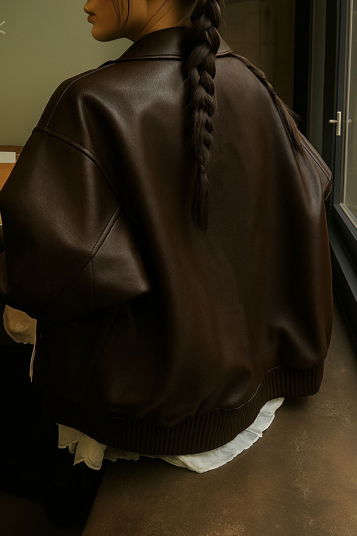 çerme  Vintage Kadın Oversize Deri Ceket - Görsel 3