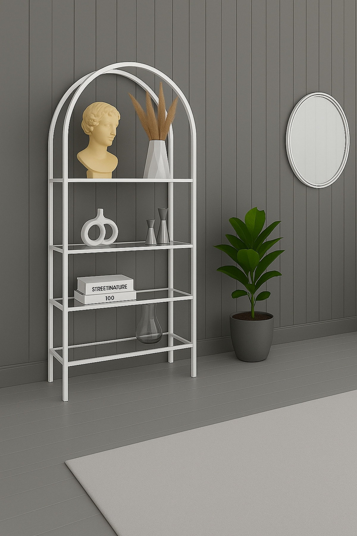 Avibo Bella White Bookcase Decorative Accessory Shelf Kitchen Shelf Clear Glass