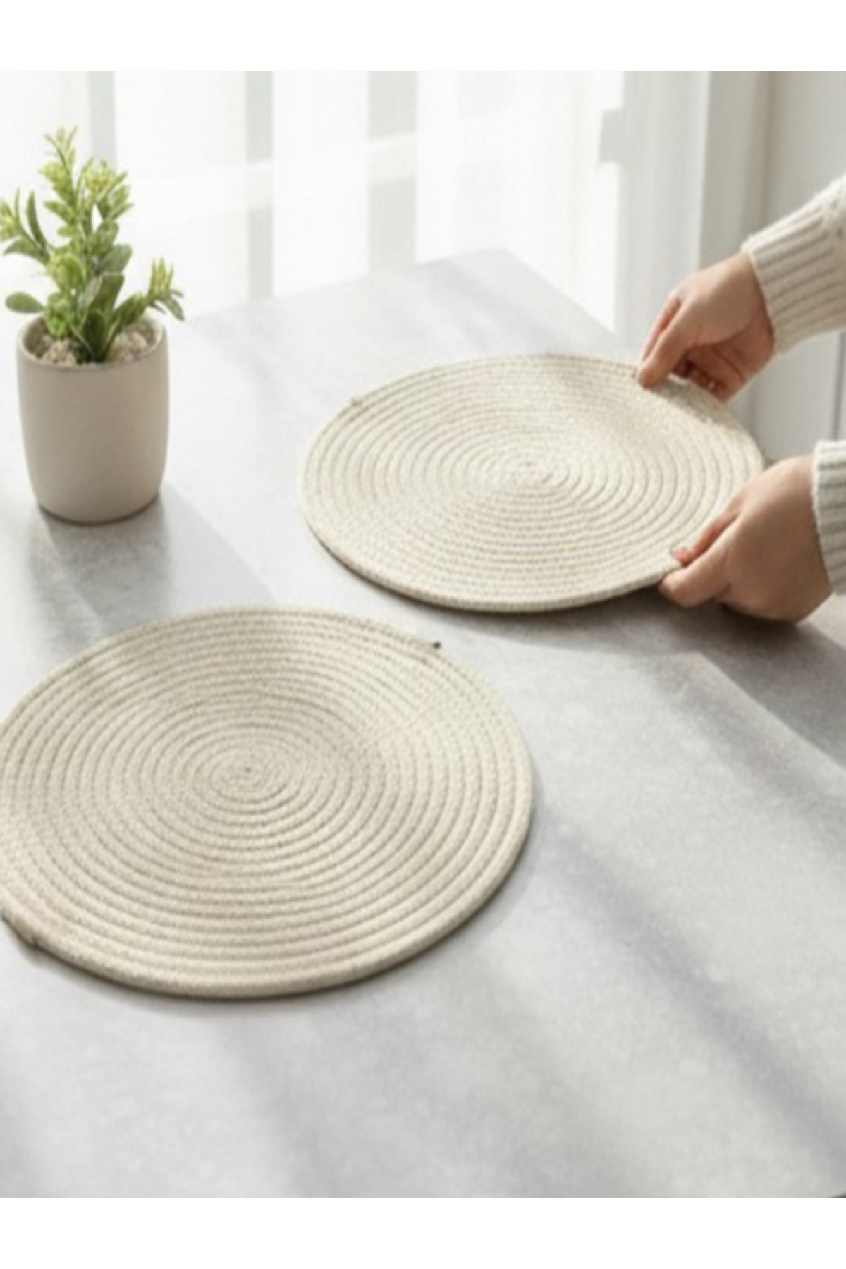 FİNGEV-32cm Round Wicker Jute Braid Supla Presentation Set - 2 Pieces Fing3002 2